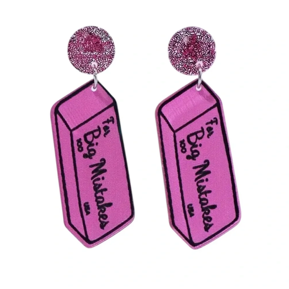 Pink Eraser Dangle Earrings - Picture 1 of 2